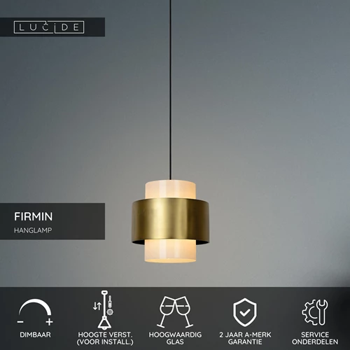 Lucide FIRMIN - Hanglamp - Ø 30 cm - 1xE27 - Mat Goud / Messing - USP